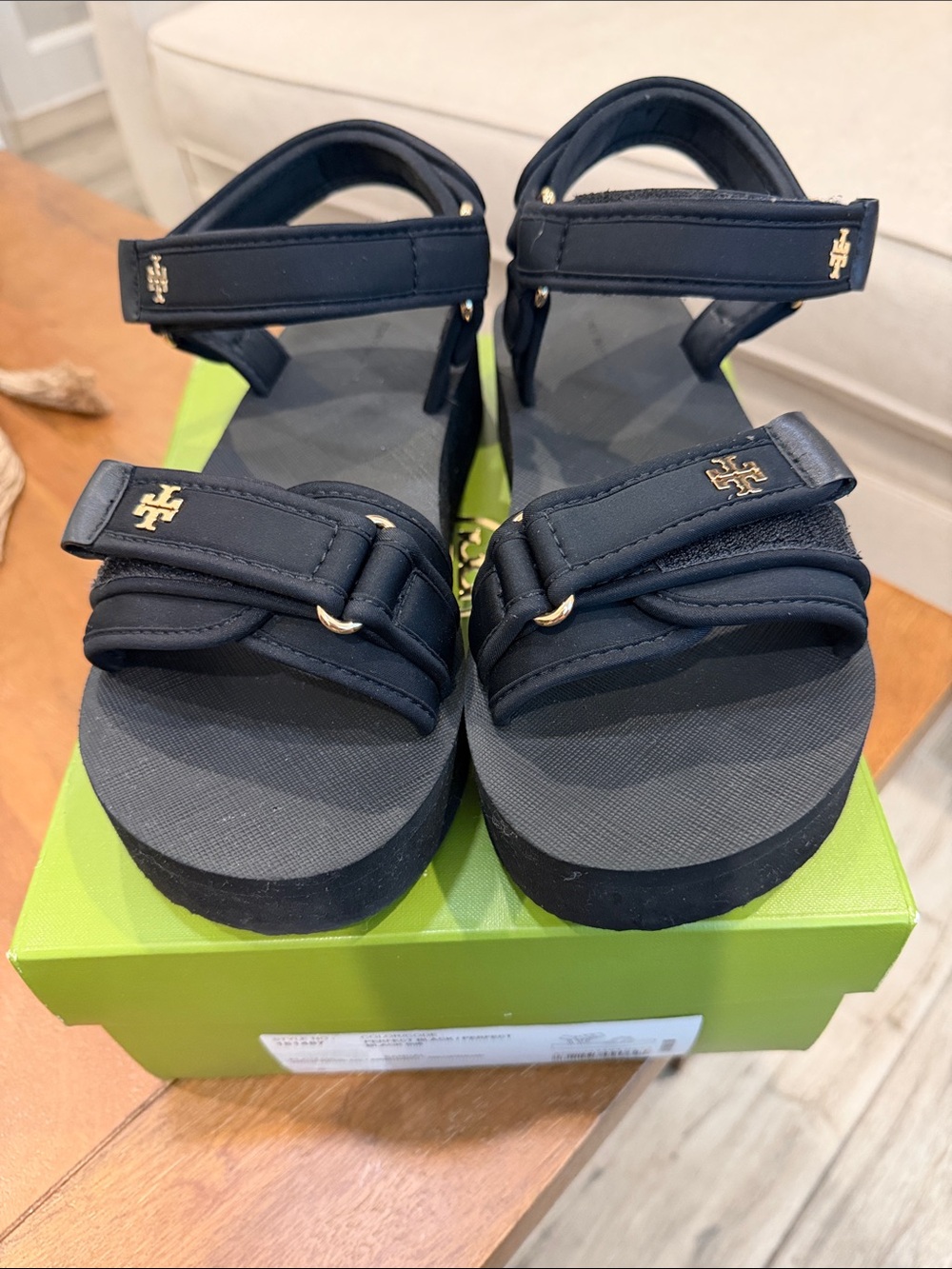 Like New Tory Burch Black Strappy Logo Platform Sandals